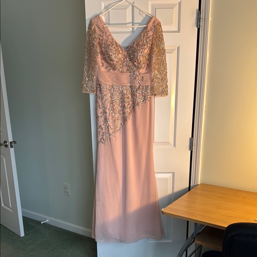 Elegant Pink Gown with Gold Sequin Details